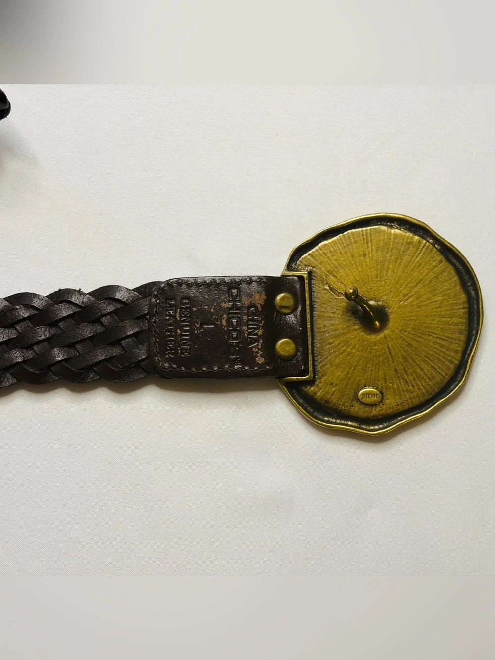 Vintage Chico's Braided Leather Statement Resin Belt Large Brown Boho Whimsigoth